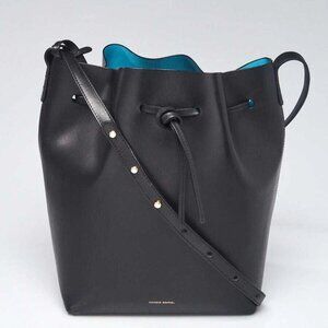 Mansur Gavriel Black/Marine Vegetable Leather Large Bucket Bag